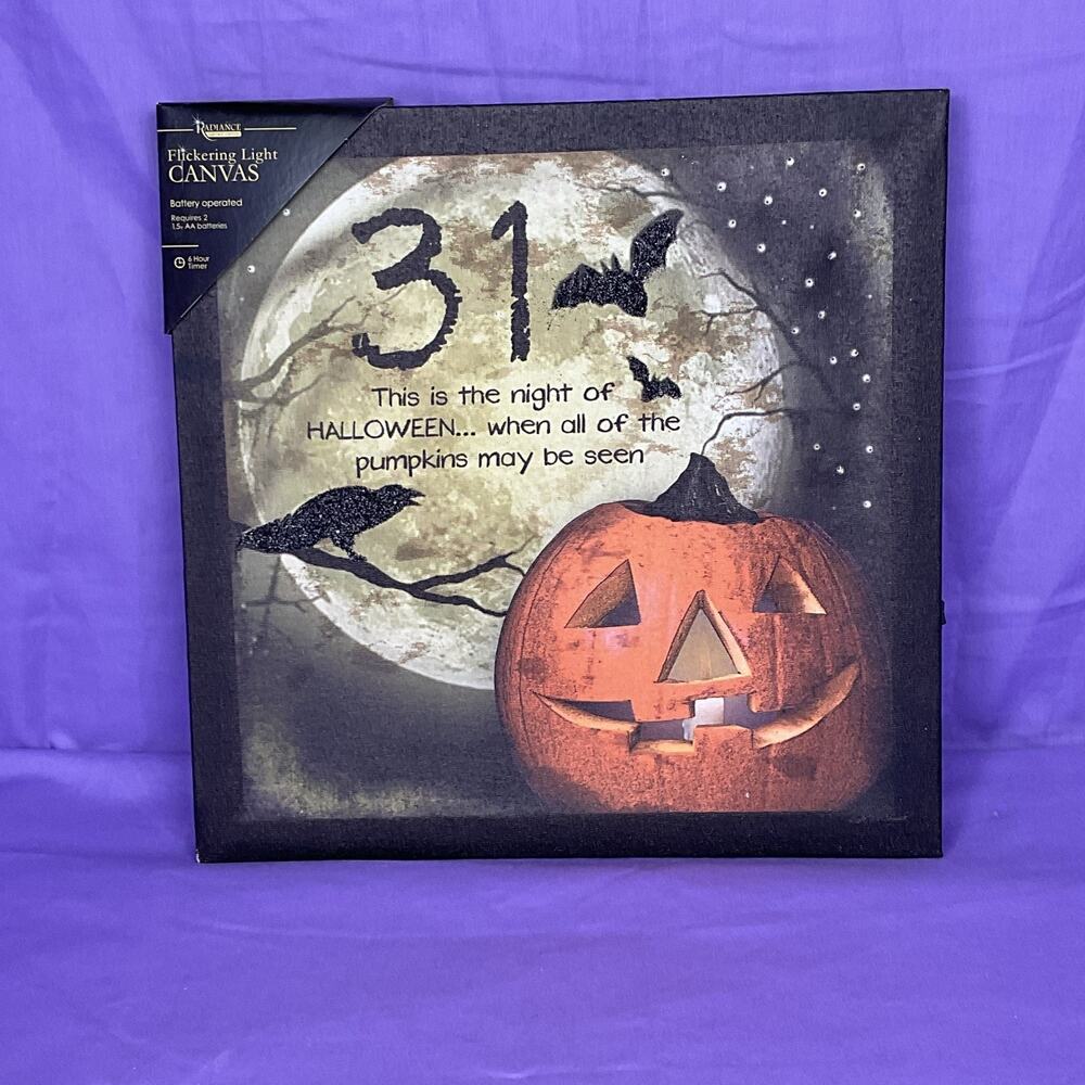 Radiance Flickering Light Halloween Canvas Art - LED Jack-O-Lantern & Full Moon